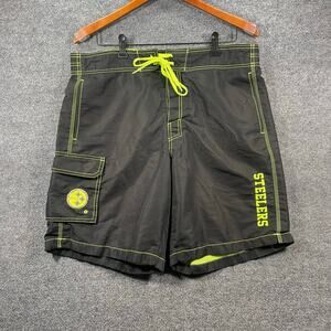 NFL Pittsburgh Steelers Swim Shorts Men's Large Black/Green Lined Drawstring